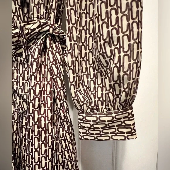 NWT Zara Brown Print Midi Dress Size XL Stunner! Bow Tie shirt dress long  sleeve - threedaughtersproperties.com